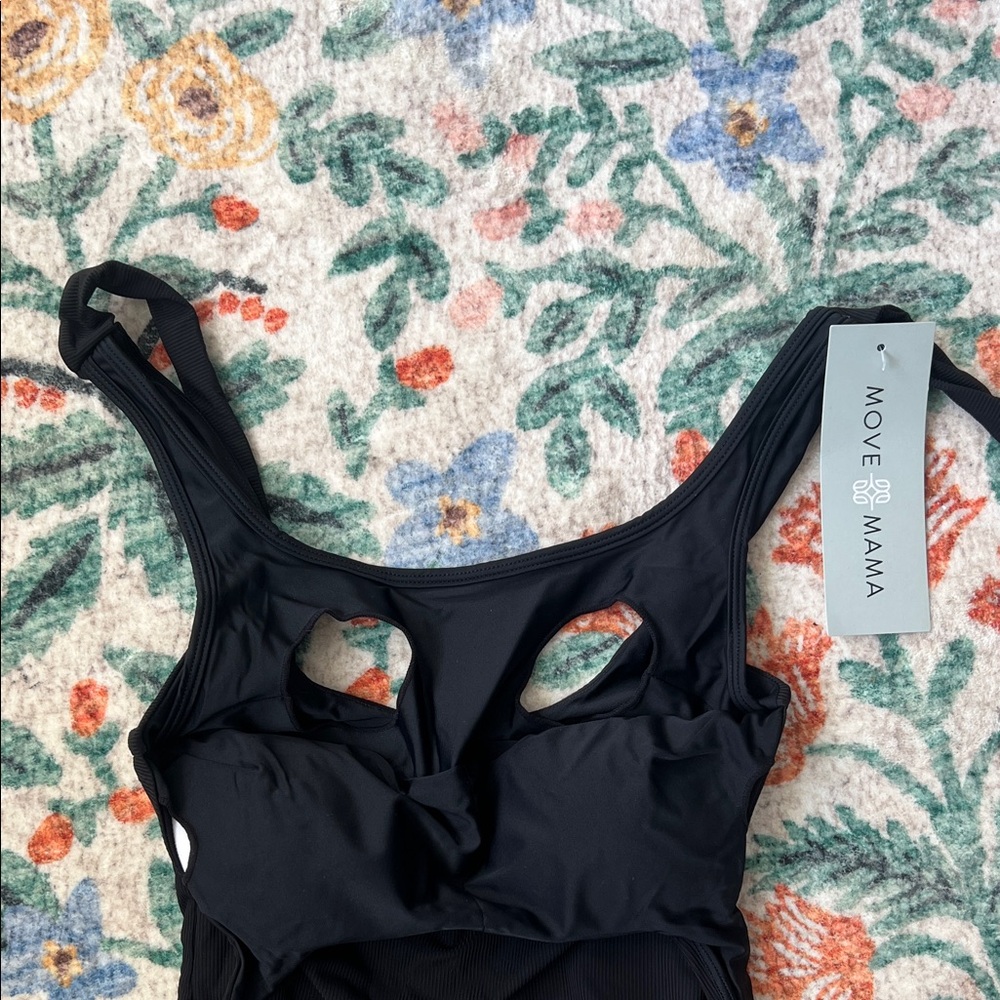 Black Ribbed Tie Strap Nursing Swimsuit Postpartum MoveMama - Picture 6 of 7